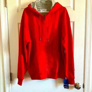 ChAMPION MENS POWERBLEND HOODIE size large color red with zipper front NWT